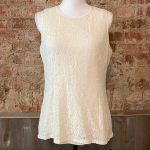 Banana Republic Ivory Lace Back Zip Tank Top SZ 14